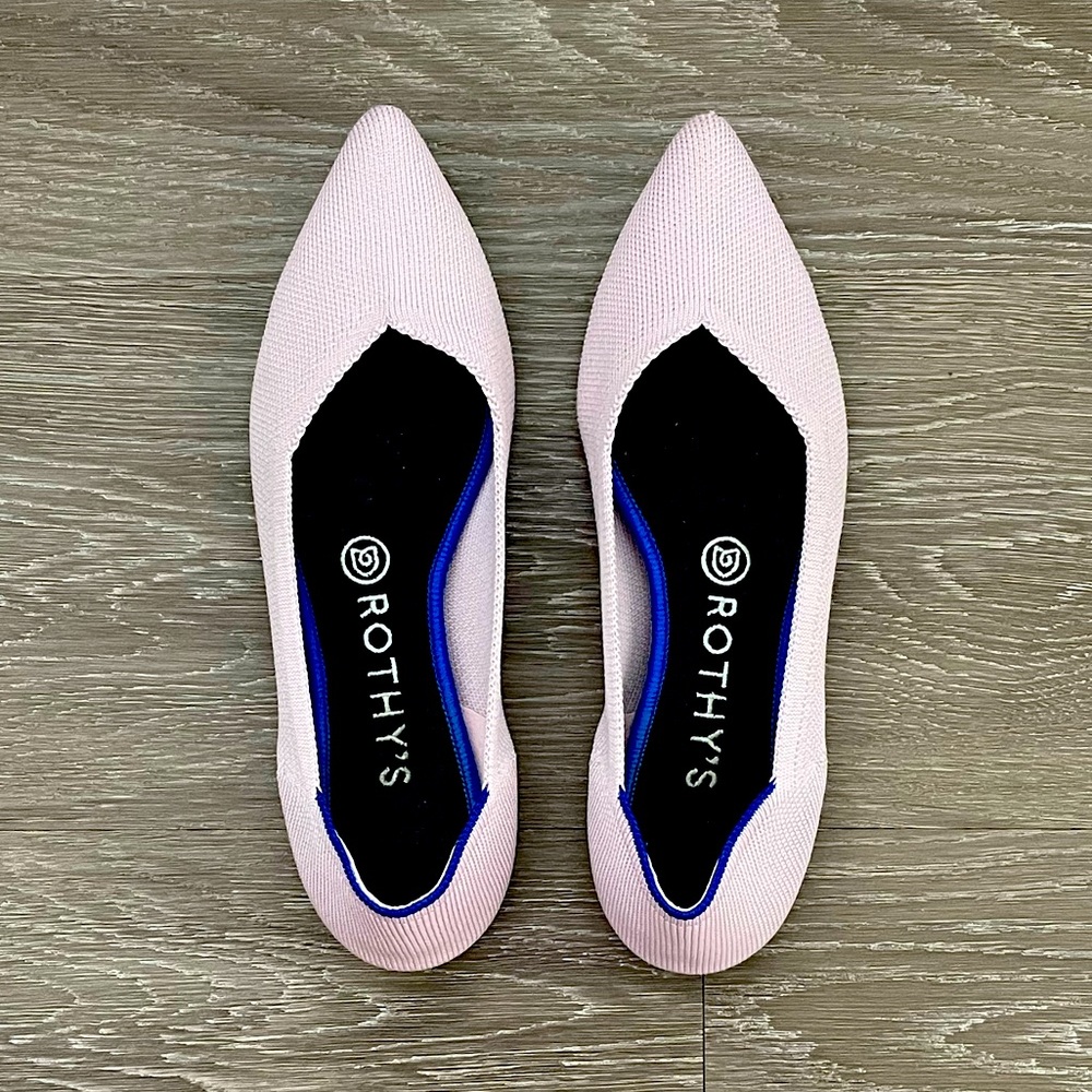 Rothy’s retired Petal Pink Point Ballet Flat with Signature Blue Halo